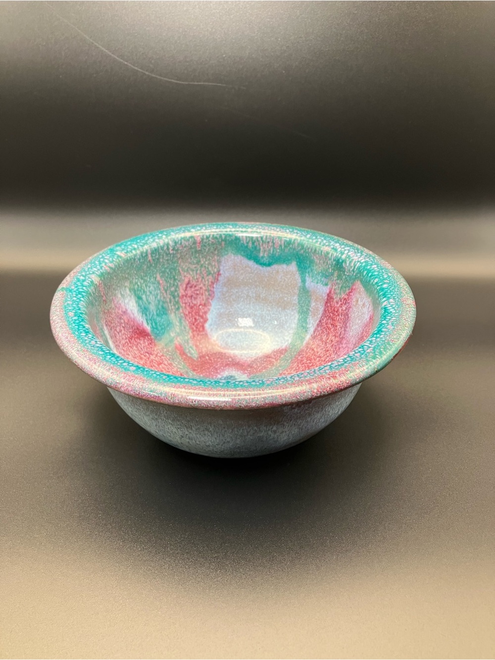 Studio Art Pottery Bowl in Teal and Pink